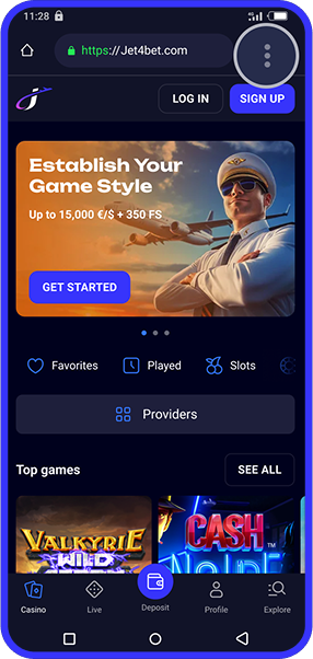 Jet4Bet mobile Lobby — Spielauswahl auf Android